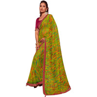 SIRIL Womens Chiffon Geometric Printed Saree With Unstitched Blouse Piece (3628S2530_Green)