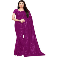 PristiveFashionHub Womens Pure Georgette Sequence Saree With Un-Stiched Blouse Piece (Rani)