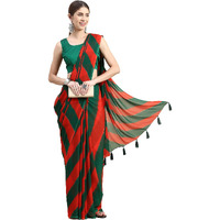 RANI SAAHIBA Womens Chiffon Lehriya Printed Saree Without Blouse (SSKR9103_Green-Red)