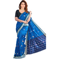 BTHIKIRI Odisha Sambalpuri Handloom Ikat Womens Cotton Saree, Odisha Handloom Handmade Pure Cotton Khandua Saree, Ikkat Orissa Traditional Handloom Saree Without Blouse (Blue, BTHI 101)