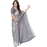 Satrani Womens Pure Georgette Saree (3201S2292NA_Grey & White)