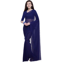 Anand Sarees Dark Blue Plain Georgette Saree with Blouse Piece