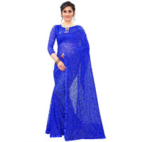 LOROFY Womens Net Saree (With Blouse_Free Size) (Blue)