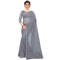 LOROFY Womens Net Saree (With Blouse_Free Size) (Grey)