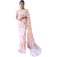 AKHILAM Womens Georgette Peach Embellished Designer Saree With Blouse Piece (KESARI7007_KR)