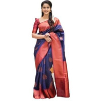 Flosive Womens Present Banarasi Soft Lichi Silk Saree Beautiful Jacquard Rich Pallu Design Work Zari Woven Kanjivaram Silk Style Saree With Soft Lichi Silk Blouse Piece Ayn Ritch (Blue)