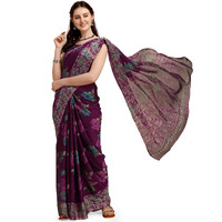 EthnicJunction Womens Floral Printed Georgette Saree With Blouse Piece (Ej7029-Bela-Baigani_Baigani), Purple