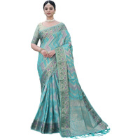 SIRIL Womens Banarasi Jacquard, Tassel Organza Saree with Unstitched Blouse(3086S141_Light Blue)