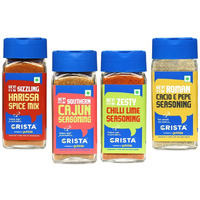 CRISTA International Seasonings Combo Pack - 2 | Cacio e Pepe Seasoning x 1, 40 gms | Cajun Seasoning x 1, 45 gms | Chilli Lime Seasoning x 1, 50 gms | Harissa Spice Mix x 1, 45 gms | Pack of 4