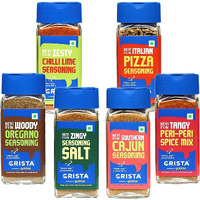 CRISTA International Seasonings Combo | Oregano Seasoning x1, 50 g | Pizza Seasoning x 1, 40 g | Peri Peri x 1, 45g | Chilli Lime Seasoning x1, 50g | Cajun Seasoning x 1, 45g | Seasoning Salt x 1, 50g