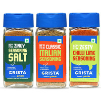 CRISTA International Multipurpose Seasonings Combo Pack | Seasoning Salt x 1, 50 gms | Chilli Lime Seasoning x 1, 50 gms | Italian Seasoning x 1, 40 gms | Pack of 3 | No added Colours & Preservatives