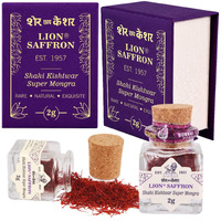 LION BRAND SAFFRON 4g A+++ Original Shahi Kishtwar Jammu Mongra Saffron/Kesar for Pregnant Women, Kids, Biryani, Milk, Tea and Gifting (Glass Jar with Gift Box) (Pack of 2 (2 X 2g = 4grams))