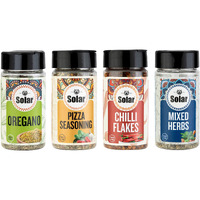 Solar Oregano,1 x 25g | Pizza Seasoning,1 x 60g | Chilli Flakes,1 x 50g | Mixed Herbs,1 x 20g | Dried and Natural Combo Pack of 4 | Suitable for All Cuisines