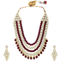 Peora Maroon Gold Plated Kundan Long Necklace Earring Indian Traditional Jewellery Set for Women