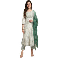 Amayra Women's Nayra Cut Embroidered Kurta with Pant and Dupatta Set(TCK485,XXL) Green