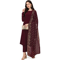 FIORRA Women's Maroon Poly Crepe Straight Kurta with Pant and Dupatta SET0058-M