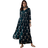 rytras Women's Printed Alia Cut Kurta and Palazzos Set (Green,3XL)