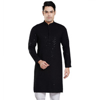 DIVISIVE Men's Sequince Embroidered Cotton Blend Only Slim Fit Kurta (DKRT15_M_Black)