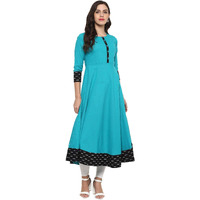 Yash Gallery Women's Cotton Printed Anarkali Kurta for Women (264YK346TEAL_Teal Blue_X-Small)