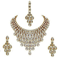 Lucky Jewellery Designer White Color Stone Gold Plating Necklace Set for Girls & Women (825-L1SS-837-W)