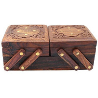 ITOS365 Jewellery Box for Women Wooden Flip Flap Flower Carved Design Handmade Gift, 8 inches