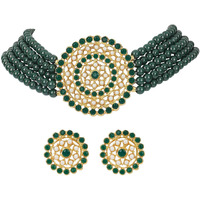 Shining Diva Fashion Latest Choker Design Traditional Stylish Fancy Green Pearl Necklace Jewellery Set for Women (A12083s)