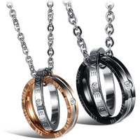 OPK Couple Pendant Necklace for Him and Her - Stainless Steel Fashion Jewelry Necklace Set for Women Men