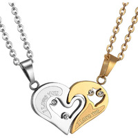 Couple Heart/Cat Necklaces, 2pcs Necklaces/Set, Black/18K Real Gold Plated 316L Stainless Steel, Mens Womens Jewelry (with Gift Box)