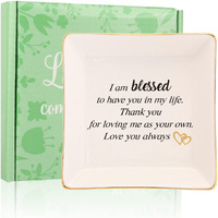 RUIMIC Mothers Day Birthday Gifts for StepMom Bonus Mom,Mother in Law Gift-Ceramic Ring Dish, Jewelry Tray, I am Blessed to Have You in My Life,Thank You for Loving Me as You Own