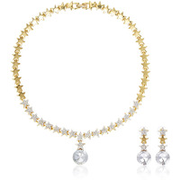 Estele 24kt Gold Plated stripped Designer Necklace Set With White Austrian Crystal for Women, One Size (7349 NKER)