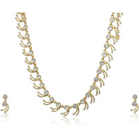 Estele 24Kt Gold Plated CZ Diamond with Leafy Design Necklace Set for Women