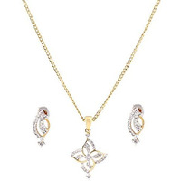 Estele 24 Kt Gold Plated American Diamond Flower Necklace Set for Women_adjustable