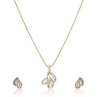 Estele 24 Kt Gold Plated shaped Halo American Diamond Necklace Set for Women