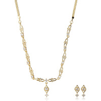 Estele 24 Kt Gold Plated American Diamond Flower Drop Necklace Set for Women