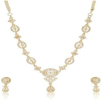 Estele 24 Kt Gold Plated Oval Drop Shaped in American Diamond Necklace Set for Women