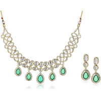 Estele 24 Kt Gold Plated Emeral Kundan Royal Necklaces Set With Earrings For Women