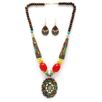 Shining Diva Fashion Latest Stylish Traditional Tibetan Pendant Necklace Jewellery Set for Women (rrsd15542s)