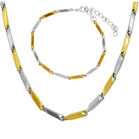 Nakabh Handmade Stainless Steel Chain Necklace Bracelet for Men Boys (0101) Golden Silver Rice