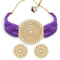 Sukkhi Equisite Gold Plated Purple Pearl Choker Necklace Set with Stud Earring for Women