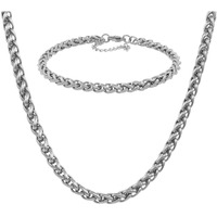 Nakabh Handmade Stainless Steel Chain Necklace Bracelet Combo for Men Boys (0302) Silver Linked