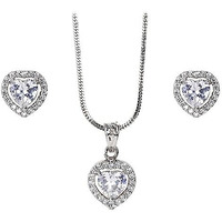 XPNSV Jewelry Luxury Pendant Gift Set for Women, Girls & Her | Pendant with 2 Earrings, Option in 10 Different Color & Design with Gold Silver Princess Cut Round Heart and Oval (Silver, Heart)