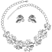 YouBella Jewellery Sets for Women Silver Plated Pearl Studded Necklace Jewellery set with Earrings For Girls/Women (Silver)