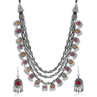 YouBella Fashion Jewellery Set for Women Antique Oxidised Silver Plated Tribal Jewellery Necklace Earring Set for Women & Girls.(Valentine Gift Special). (MULTI)