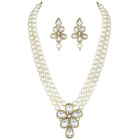 Peora Gold Plated Crystal Pearl Long Necklace with Drop Earrings Traditional Ethnic Jewellery Set for Women Girls