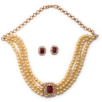 Sasitrends Traditional Gold Plated Pearl Mala Chain with Pedant Earring Jewellery Set for Women and Girls