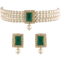 I Jewels Gold Plated Traditional Stone Pearl Choker Necklace Jewellery Set For Women/Girls (ML237G)