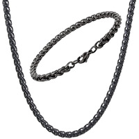 Nakabh Handmade Stainless Steel Chain Necklace Bracelet Combo for Men Boys (0304) Black Linked