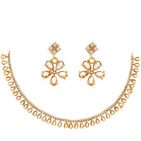 ZENEME Gold Plated American Diamond Necklace with Earrings Jewellery for Women & Girls (Sampen)