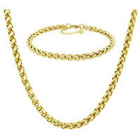 Nakabh Handmade Stainless Steel Chain Necklace Bracelet Combo for Men Boys (0303) Golden Linked