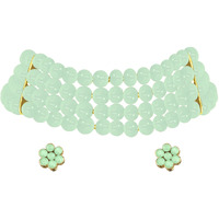 Peora Faux Pearl Beaded Choker Necklace with Stud Earrings Traditional Jewellery Set For Women & Girls (Mint)